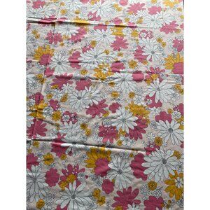 Vintage Floral Size Twin Sheet With Pink & Yellow Flowers Retro 1970s Groovy USA